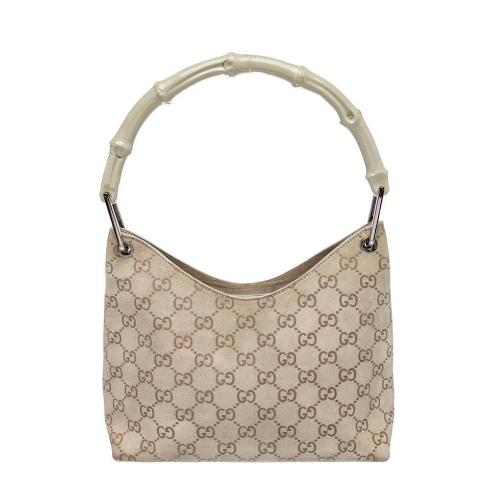 Gucci Beige Monogram Bamboo Handle Bag